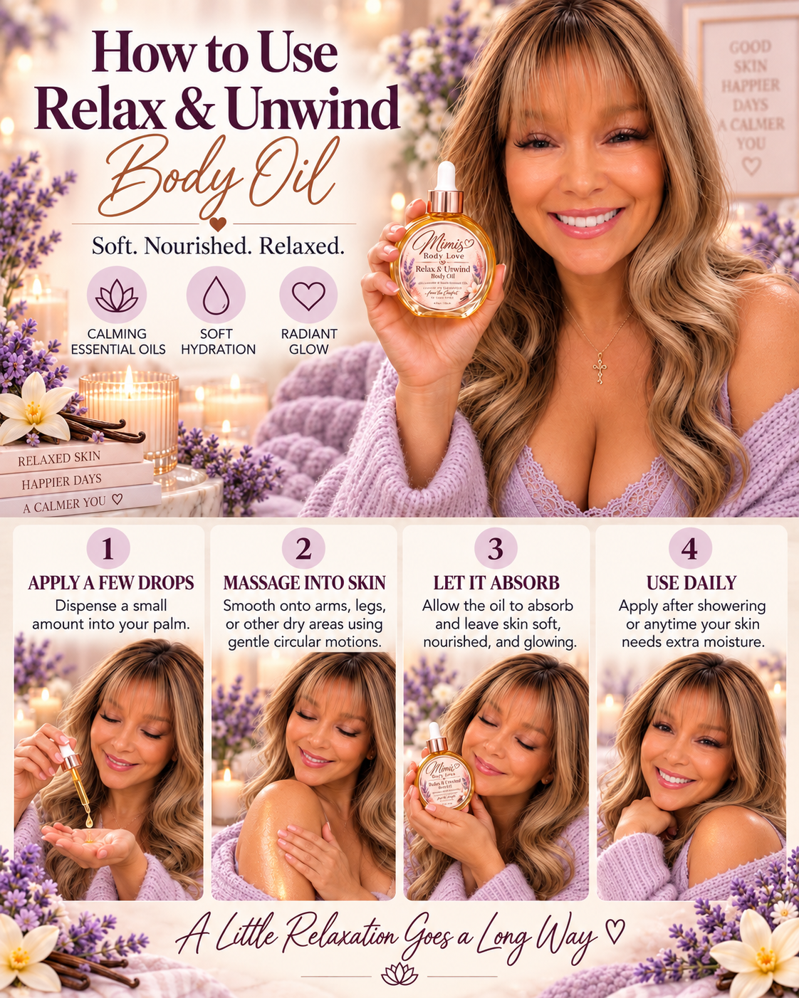Relax & Unwind Body oil made with Lavender & Vanilla Essential Oils