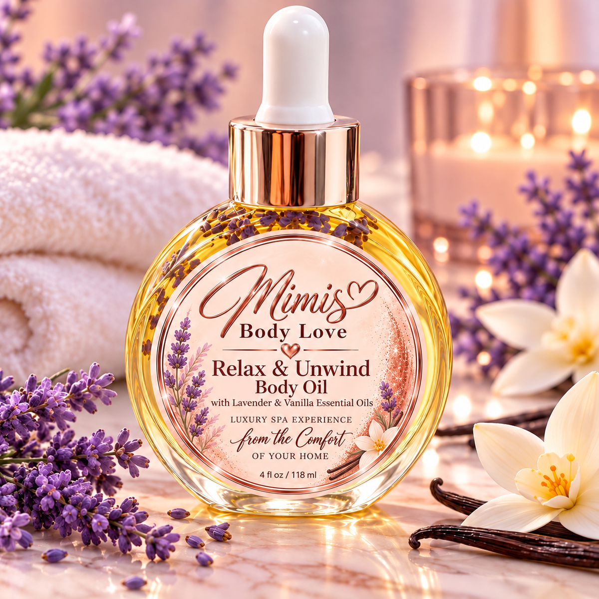 Relax & Unwind Body oil made with Lavender & Vanilla Essential Oils